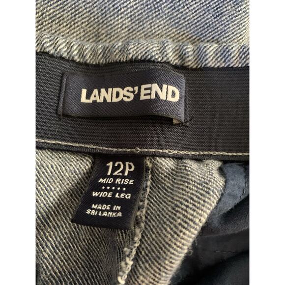 Lands End Womens Size 12P Pull-On Pants Mid Rise Wide Leg Linen Blend Blue - Picture 7 of 10